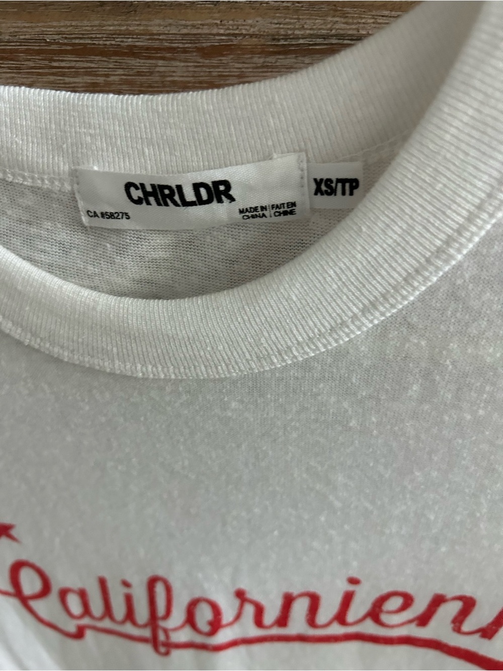 CHRLDR White Short-Sleeve Tee with Red 'Californienne' size XS fits like small - Picture 3 of 4